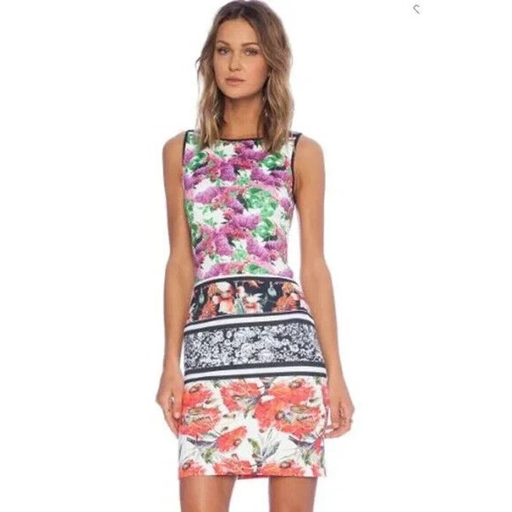 Clover Canyon Floral Garden Scarf Boatneck Dress Bodycon Neoprene Scuba …